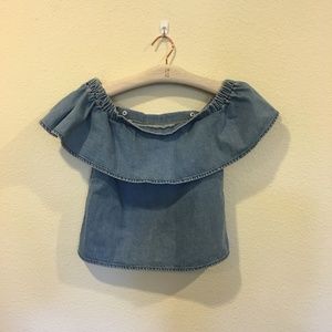 ASOS Tops - Asos off the shoulder denim ruffle shirt ASOS Tops - Asos off the shoulder denim ruffle shirt